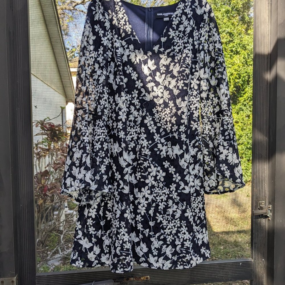 Karl Lagerfeld Navy White Lace Dress Size 14 Womens - Picture 5 of 6